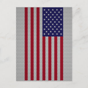US Flag on Carbon Fibre Style Decor Postcard