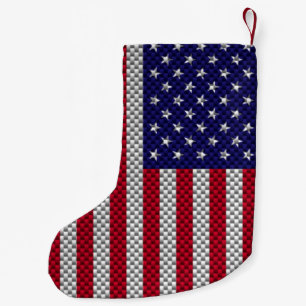 US Flag on Carbon Fibre Style Decor Print Small Christmas Stocking