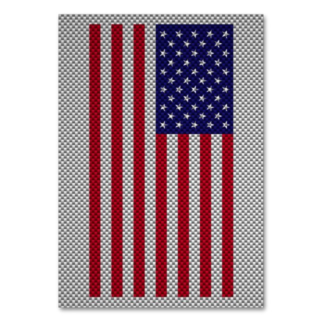 US Flag on Carbon Fibre Style Decor Table Number (Front)