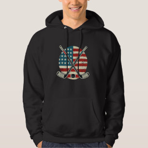 US Flag Patriotic American Hockey Player Ice Hocke Hoodie