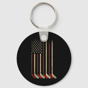 Us Flag Patriotic American Hockey Player Ice Hocke Key Ring