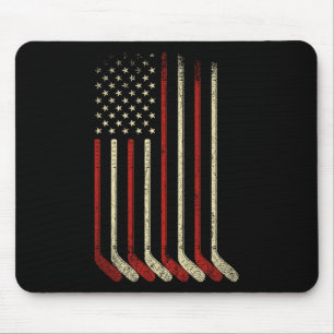 Us Flag Patriotic American Hockey Player Ice Hocke Mouse Pad