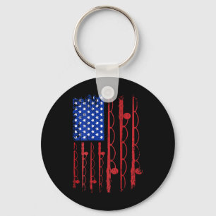 Us Flag Patriotic Fishing Gifts 4th Of July Design Key Ring
