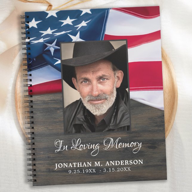 US Flag Patriotic Funeral Photo Memorial GuestBook Notebook (Creator Uploaded)