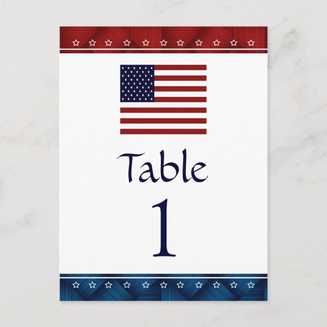 US Flag Patriotic Party Table Number Cards (Front)