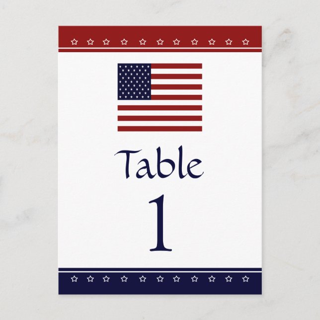 US Flag Patriotic Party Table Number Cards (Front)