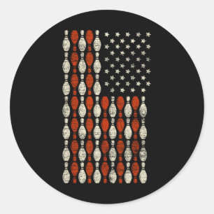 Us Flag Patriotic Proud American Bowler Gift Bowli Classic Round Sticker