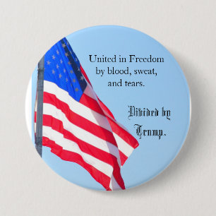 US Flag Photo Button-Freedom united, Trump divided 7.5 Cm Round Badge