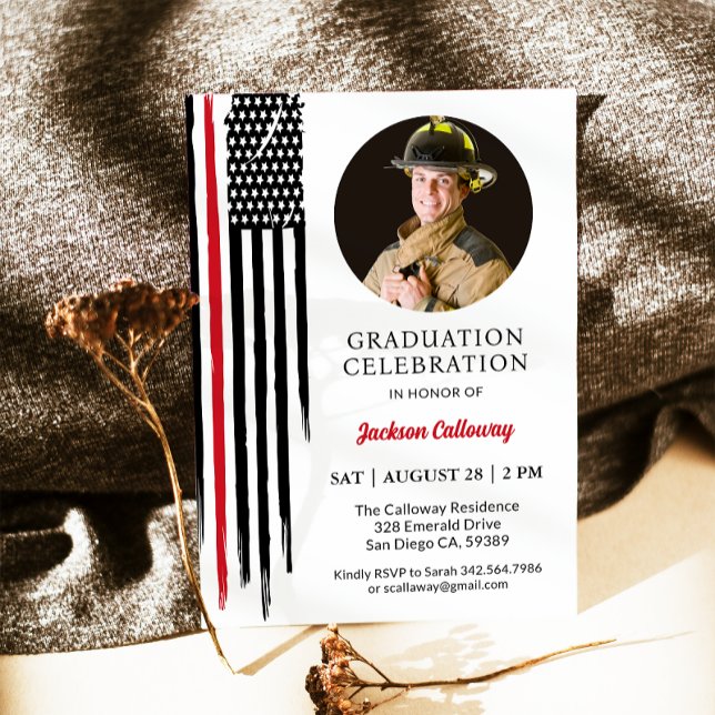 US Flag, Photo Firefighter Graduation Party Invitation (Creator Uploaded)