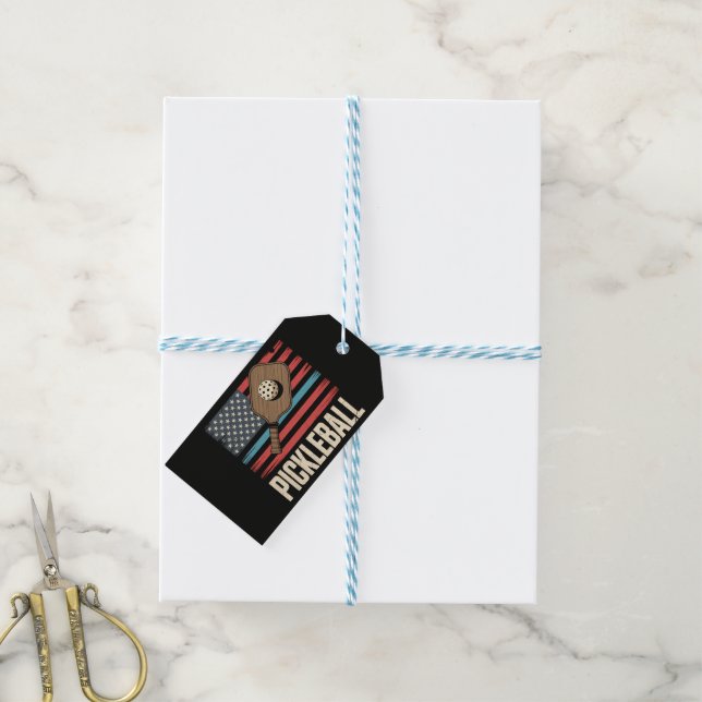 US Flag Pickleball Gift Tags (With Twine)