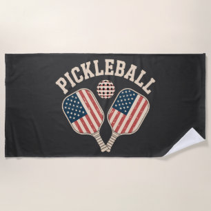 US Flag Pickleball Player Beach Towel