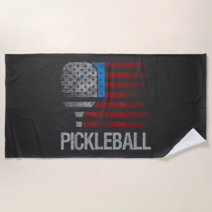US Flag Pickleball Player Paddleball Lover Beach Towel