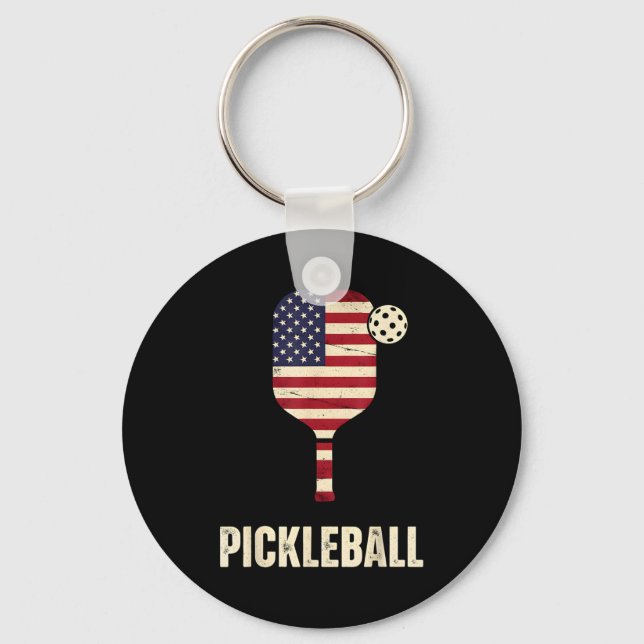 Us flag pickleball player paddleball lover  key ring (Front)