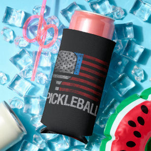 US Flag Pickleball Player Paddleball Lover Seltzer Can Cooler