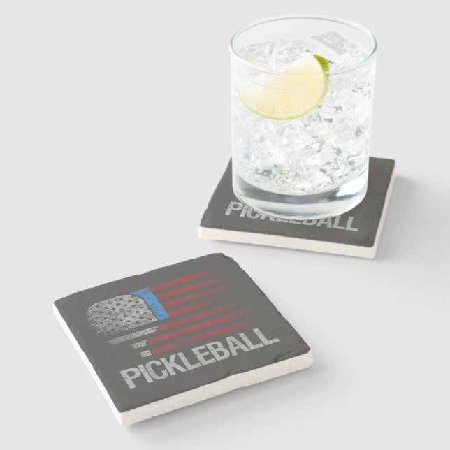 US Flag Pickleball Player Paddleball Lover Stone Coaster (Side)
