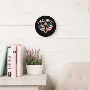 US Flag Pickleball Player Round Clock
