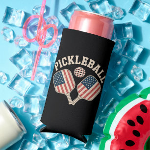 US Flag Pickleball Player Seltzer Can Cooler