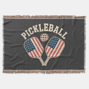 US Flag Pickleball Player Throw Blanket