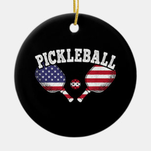 US Flag Pickleball Player Vintage Pickle Ball Love Ceramic Tree Decoration