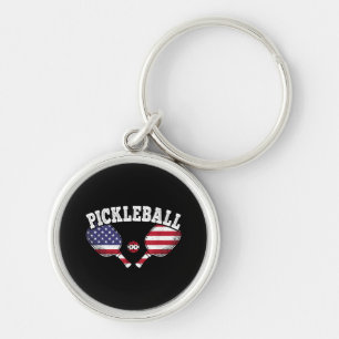 US Flag Pickleball Player Vintage Pickle Ball Love Key Ring