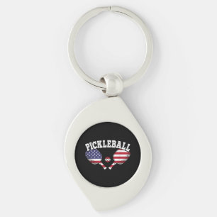 US Flag Pickleball Player Vintage Pickle Ball Love Key Ring