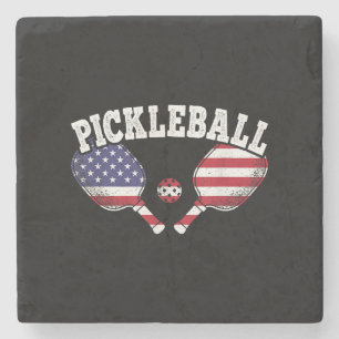 US Flag Pickleball Player Vintage Pickle Ball Love Stone Coaster