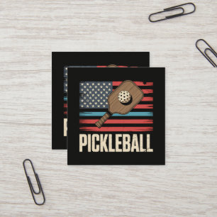 US Flag Pickleball Square Business Card