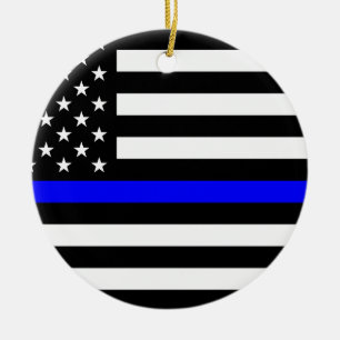 - US Flag Police Thin Blue Line Ceramic Tree Decoration