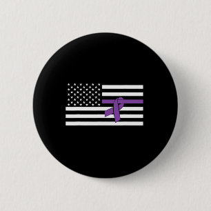 Us Flag Purple Ribbon Pancreatic Cancer Awareness  6 Cm Round Badge