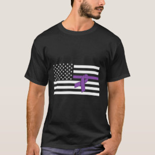 Us Flag Purple Ribbon Pancreatic Cancer Awareness T-Shirt