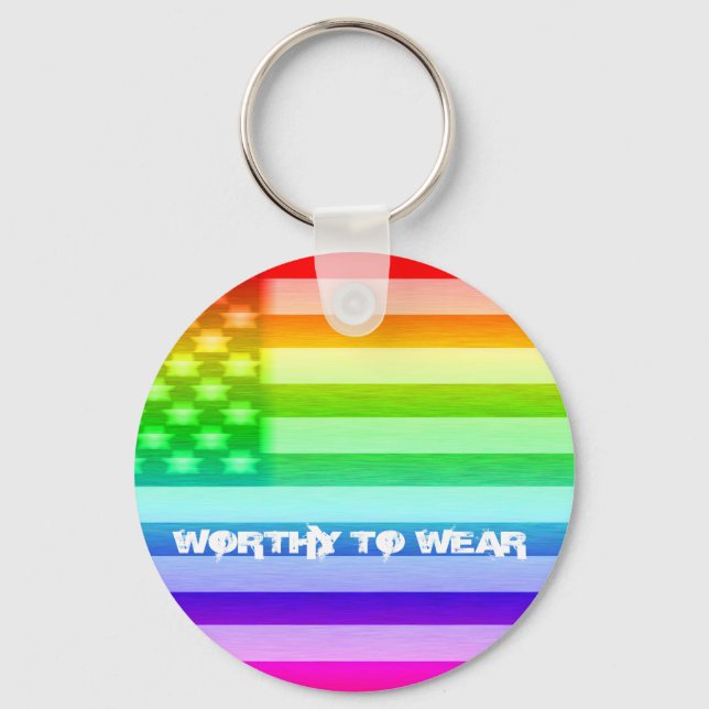 US Flag Rainbow Shield - Worthy To Wear Key Ring (Front)
