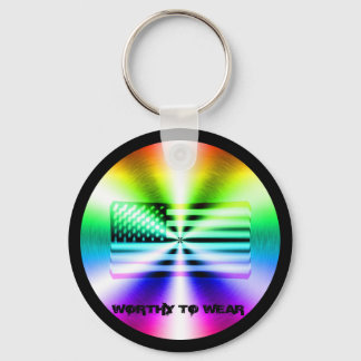 US Flag Rainbow Shield - Worthy To Wear Key Ring