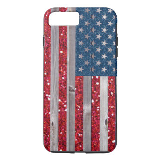 US Flag Red Blue Glitter Vintage Wood Panels Case-Mate iPhone Case