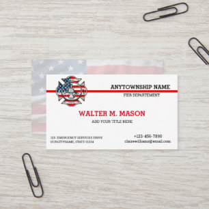 US Flag Red Line Firefighter Business Card