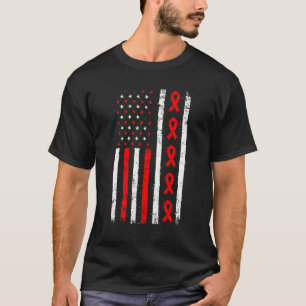 US Flag Red Ribbon Awareness Patriotic American T-Shirt