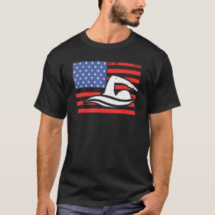 Us Flag Retro Swimmer Swimming Water Independence T-Shirt