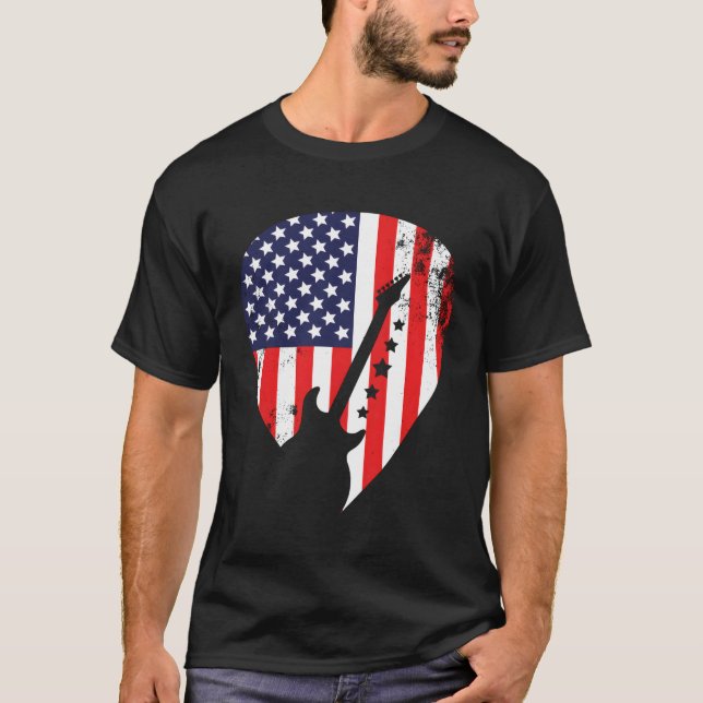 Us Flag Rock'N Roll Guitar Pick For T-Shirt (Front)