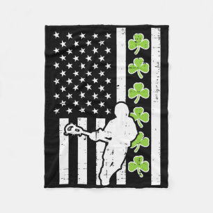 Us Flag Shamrock Lacrosse Vintage Lax St Patrick D Fleece Blanket