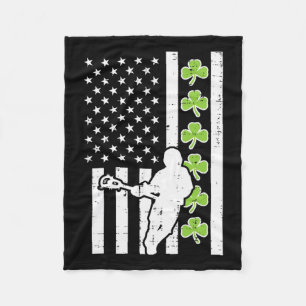 Us Flag Shamrock Lacrosse Vintage Lax St Patrick D Fleece Blanket