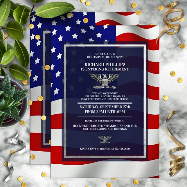 US Flag/Silver Eagle Military Retirement Party Invitation (Creator Uploaded)