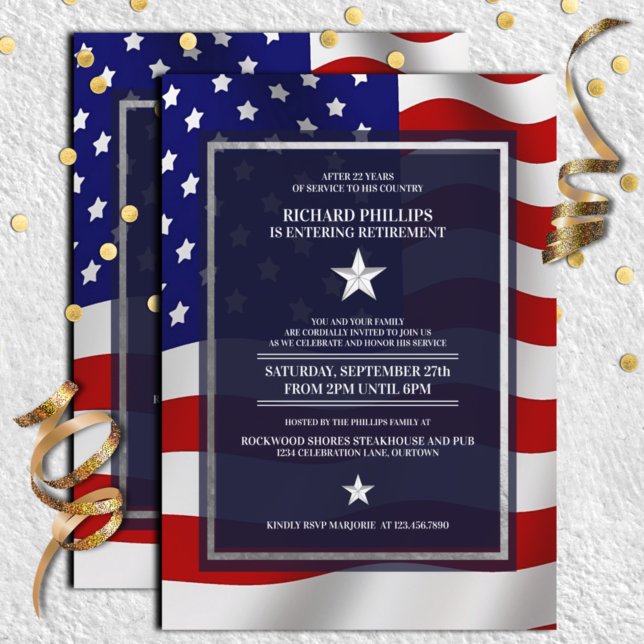 US Flag/Silver Star Military Retirement Party Invitation (Creator Uploaded)