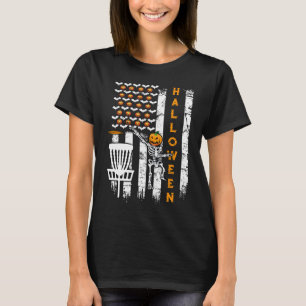 US Flag Skeleton Disc Golf Halloween Frisbee T-Shirt