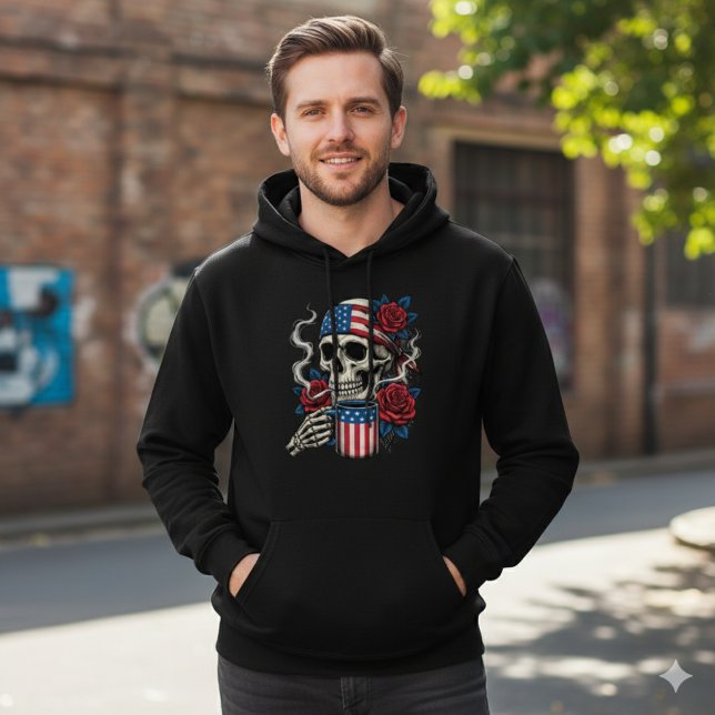 Us Flag Skull and Roses Coffee Hoodie Design (Creator Uploaded)