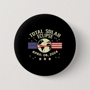 Us Flag Solar Eclipse 2024 Totality April 8 Men Wo 6 Cm Round Badge