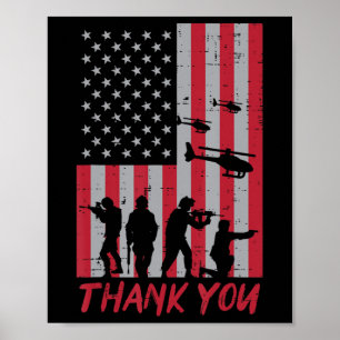 US Flag Soldiers Helicopter Thank You Memorial Day Poster