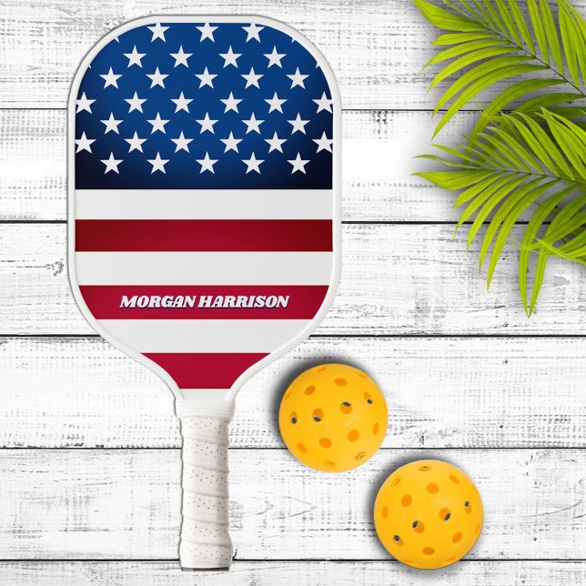 US Flag Stars and Stripes Personalised Pickleball Paddle (Creator Uploaded)