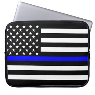 US Flag Thin Blue Line Graphic Laptop Sleeve