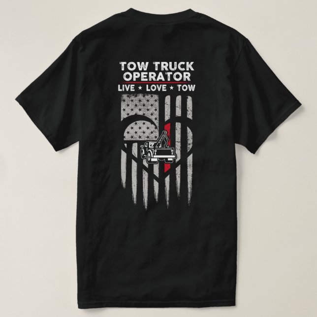 US Flag Tow Truck Operator Decal T-Shirt (Design Back)