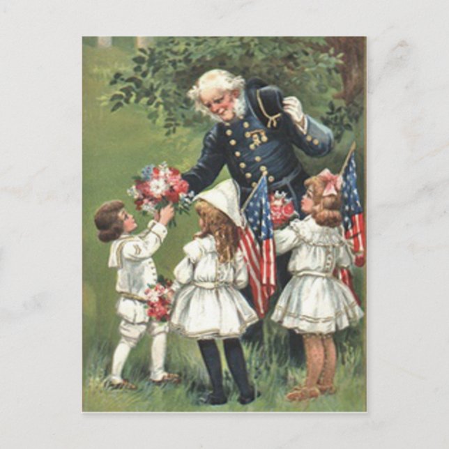 US Flag Union Veteran Bouquet Flowers Postcard (Front)