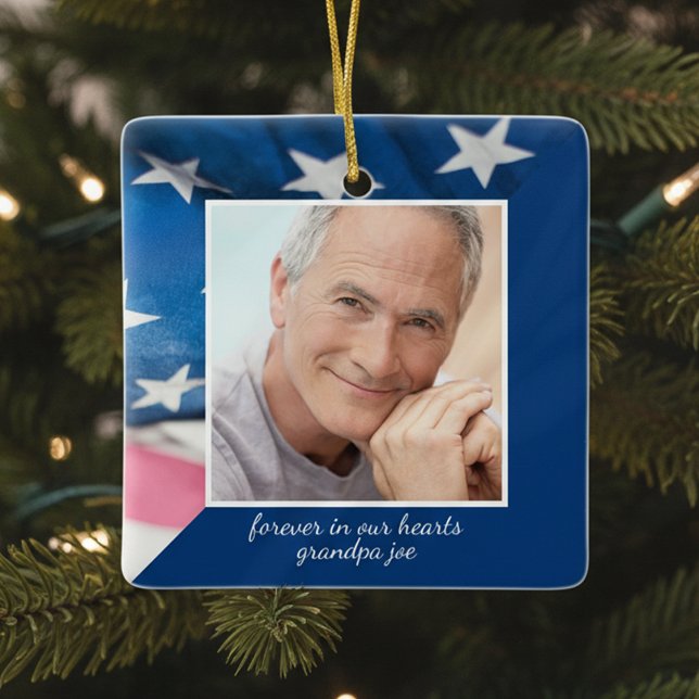 US Flag Veteran Patriotic Memorial Photo Ceramic Ornament (Creator Uploaded)